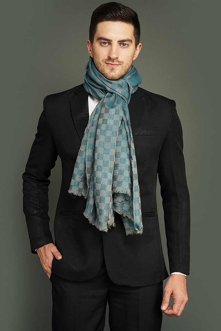 Blue Checkered Stole by Dusala Men