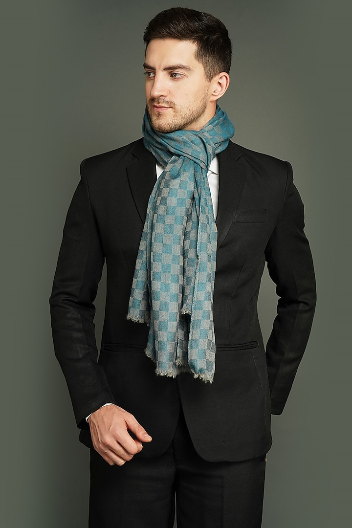 Blue Checkered Stole by Dusala Men at Pernia's Pop Up Shop