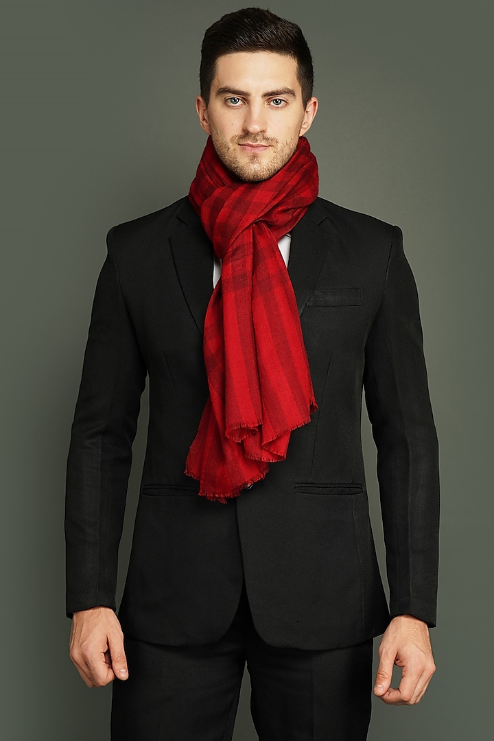 Red Cashmere Fine Wool Stole by Dusala Men