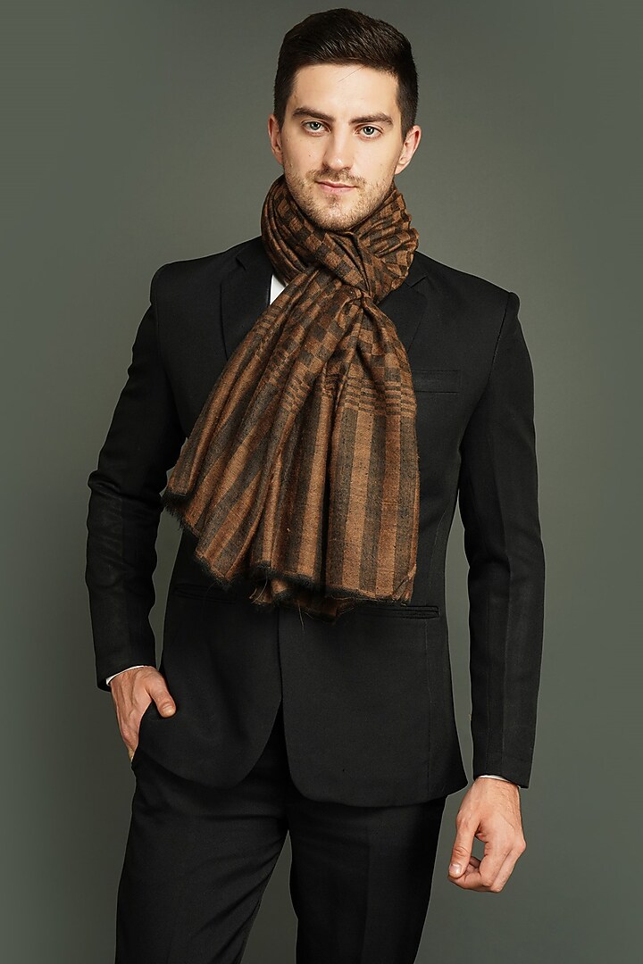 Brown Checkered Handwoven Shawl by Dusala Men at Pernia's Pop Up Shop