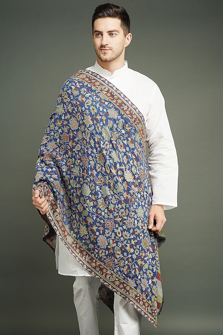 Blue Cashmere Fine Wool Stole by Dusala Men