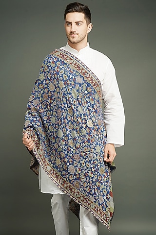 Blue Cashmere Fine Wool Stole by Dusala Men