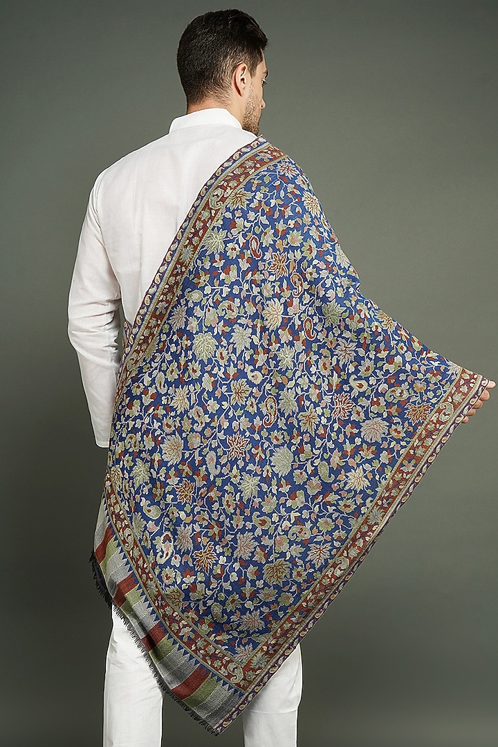 Blue Cashmere Fine Wool Stole by Dusala Men at Pernia's Pop Up Shop