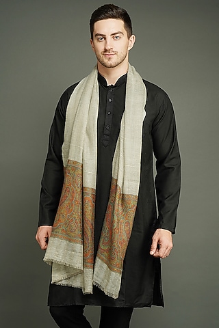 Grey Cashmere Fine Wool Woven Stole by Dusala Men