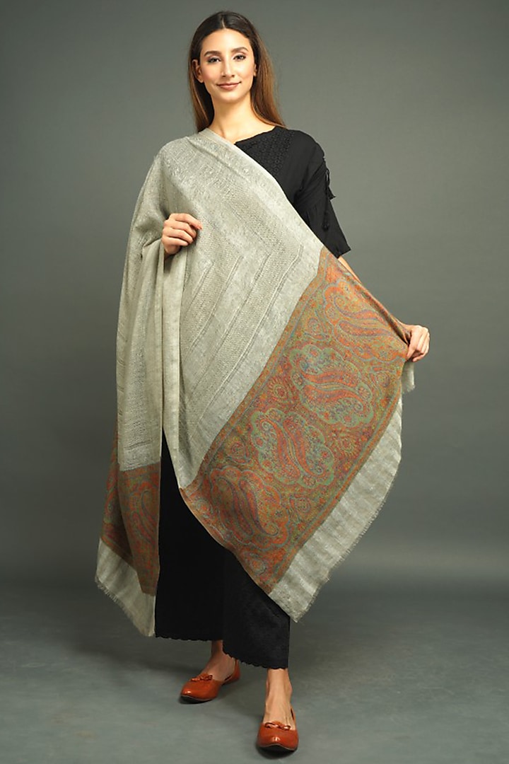 Grey Cashmere Fine Wool Stole by DUSALA  ACCESSORIES