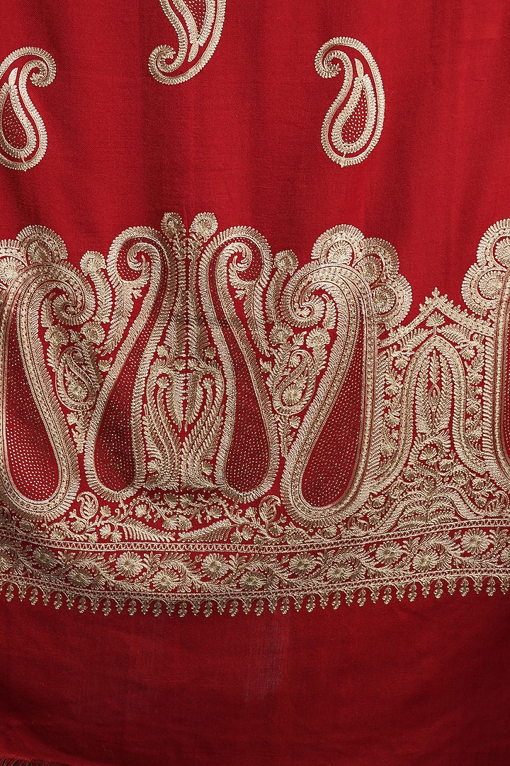 Red Aari Embroidered Shawl by DUSALA ACCESSORIES at Pernia's Pop Up Shop