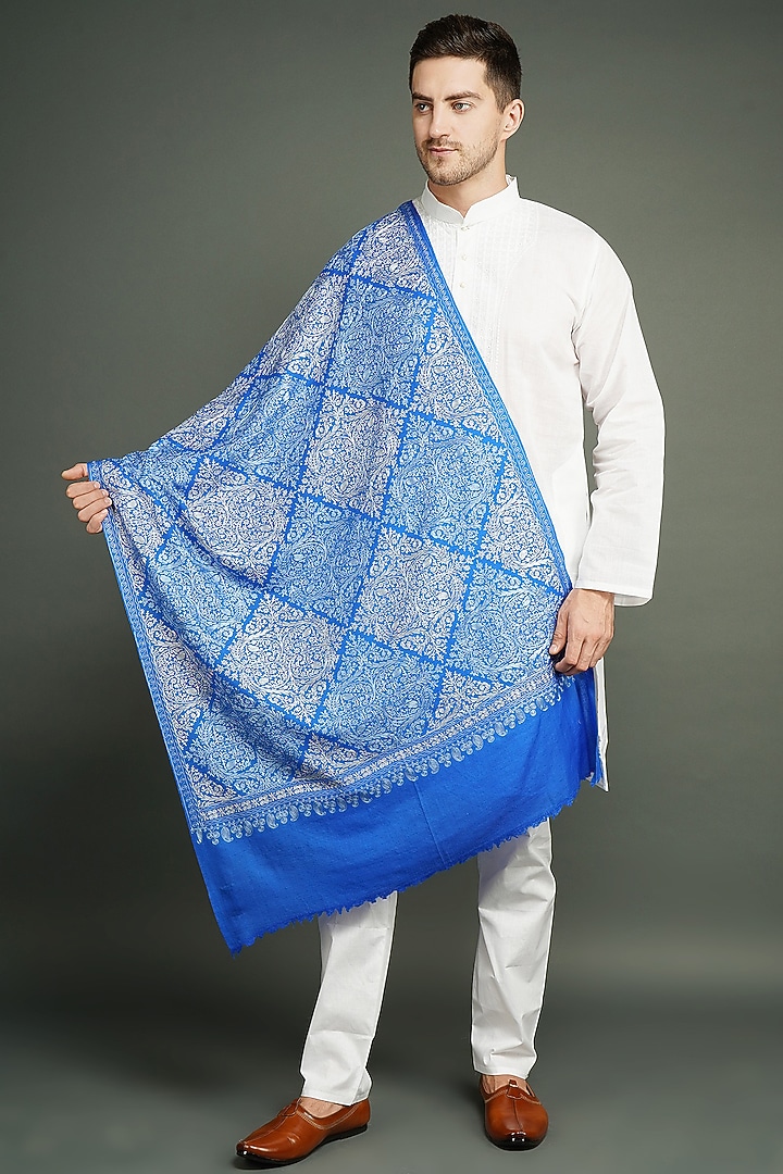 Blue Pashmina Handwoven Shawl by Dusala Men at Pernia's Pop Up Shop