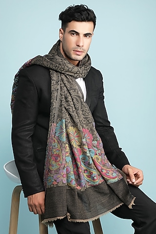 Dark Grey Handwoven Stole by Dusala Men