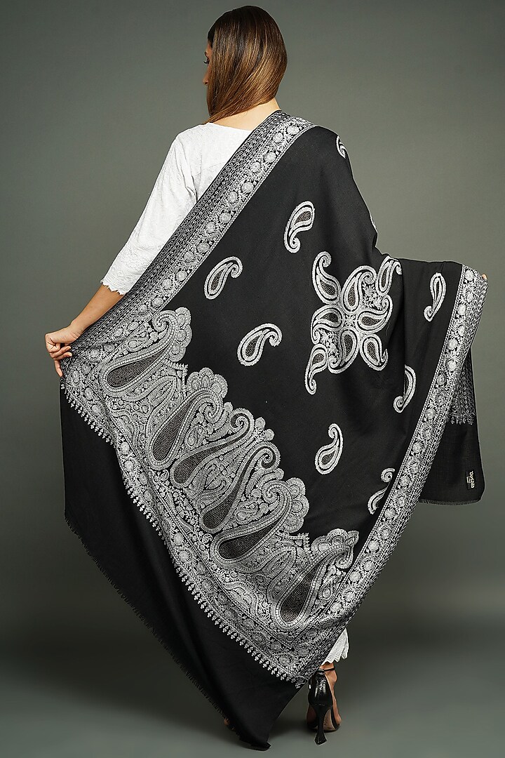 Black Embroidered Shawl by DUSALA ACCESSORIES at Pernia's Pop Up Shop