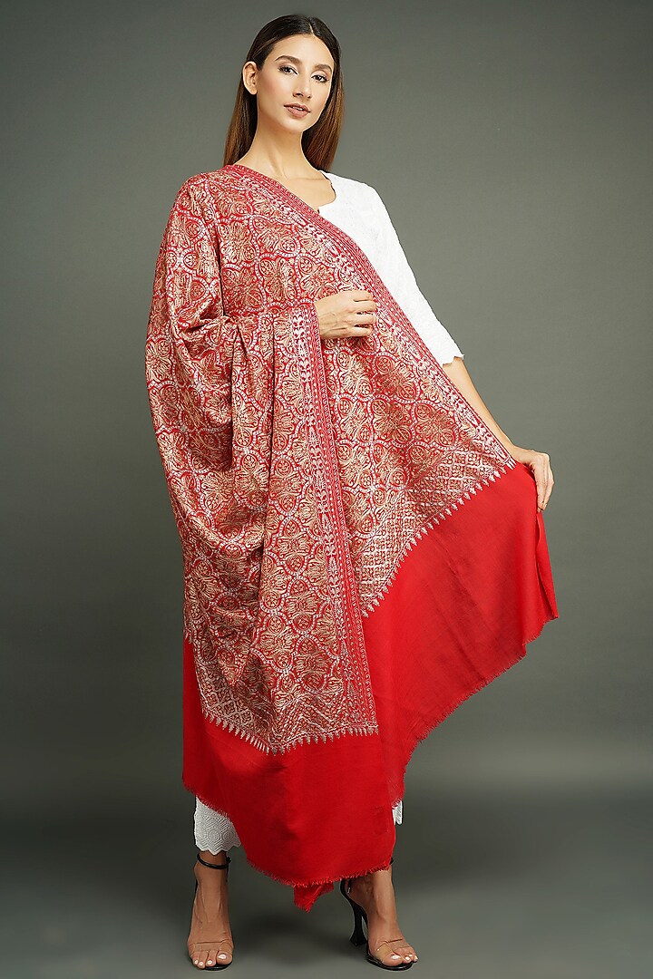 Red Pashmina Shawl by DUSALA  ACCESSORIES