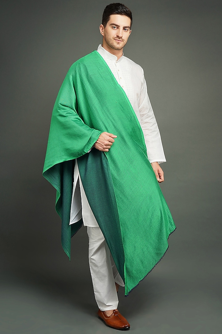 Green Pashmina Blend Stole by Dusala Men