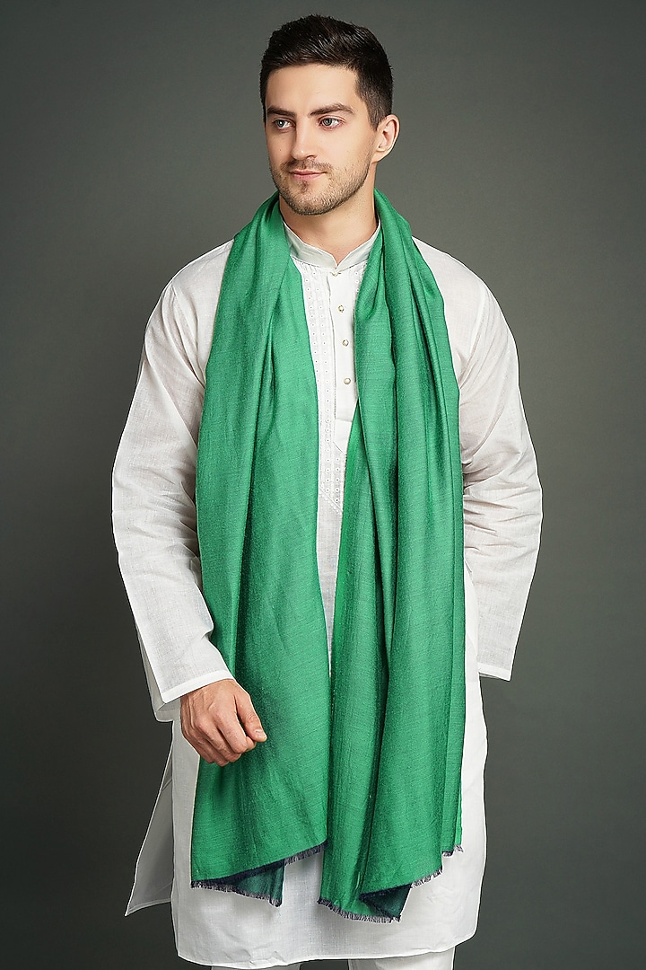 Green Pashmina Blend Stole by Dusala Men at Pernia's Pop Up Shop