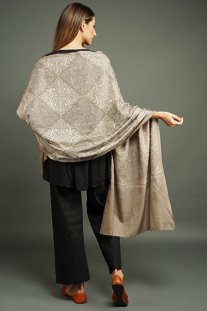 Grey Stole With Resham Work by DUSALA  ACCESSORIES at Pernia's Pop Up Shop