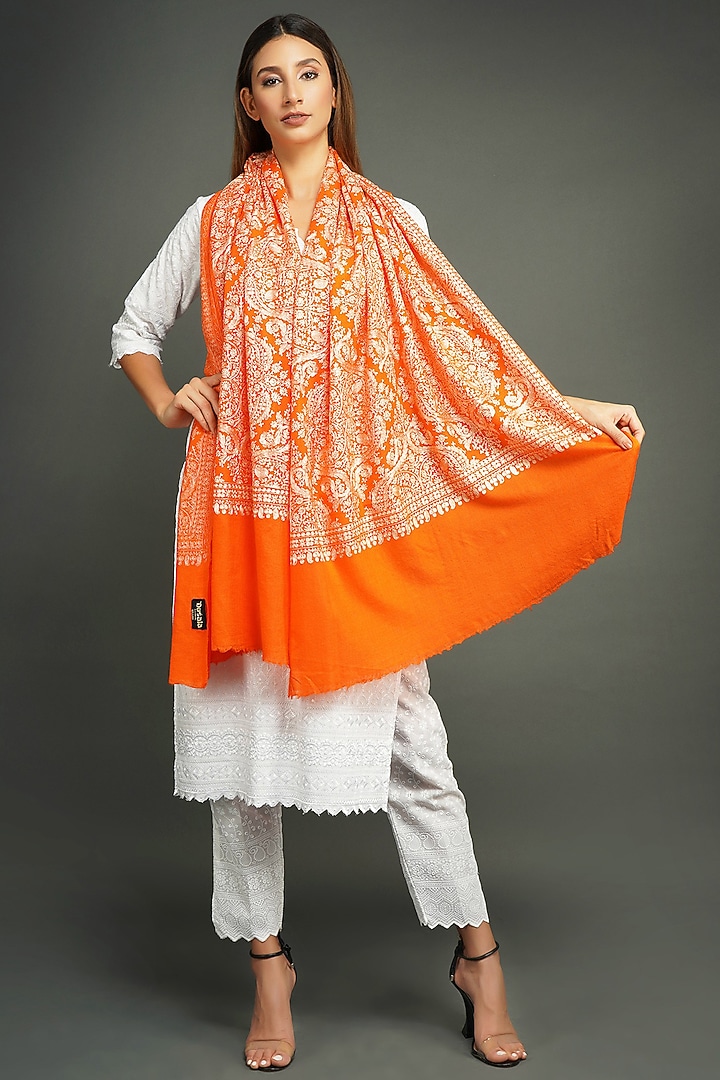 Orange Pashmina Shawl by DUSALA  ACCESSORIES at Pernia's Pop Up Shop