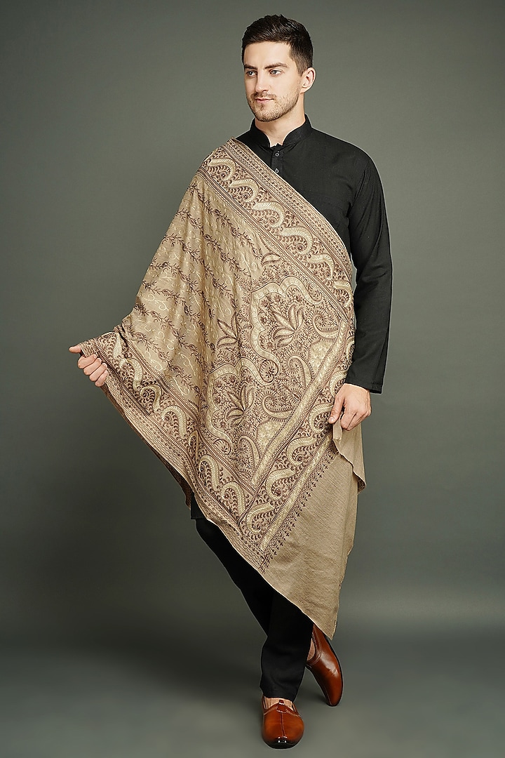 Beige Pashmina Stole by Dusala Men