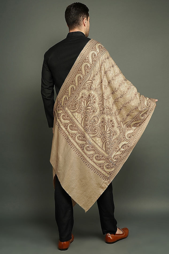 Beige Pashmina Stole by Dusala Men at Pernia's Pop Up Shop
