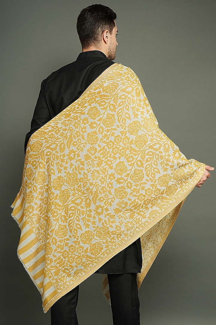 Yellow Cashmere Fine Wool Stole by Dusala Men at Pernia's Pop Up Shop