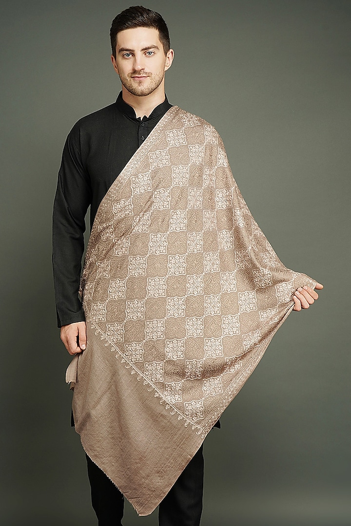 Grey Hand Embroidered Stole by Dusala Men