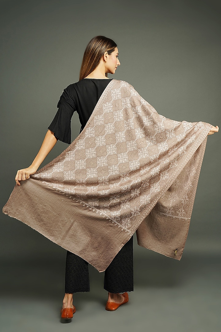 Grey Hand Embroidered Stole by DUSALA  ACCESSORIES at Pernia's Pop Up Shop