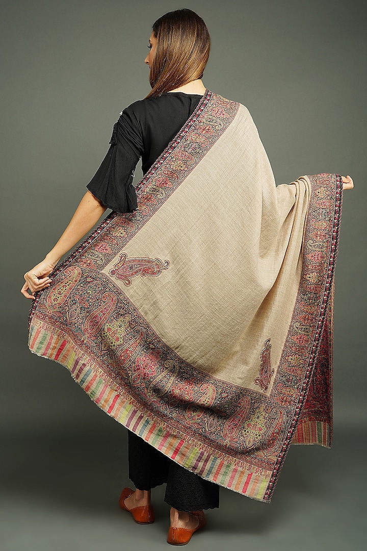 Beige Pashmina Shawl Design by Gaurav Katta at Pernia's Pop Up