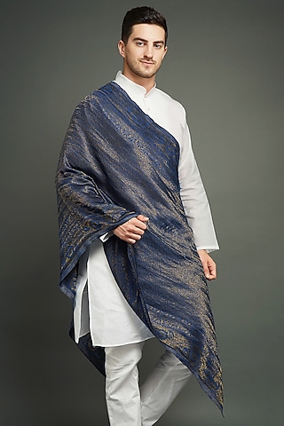 Blue Pashmina Blend Stole by Dusala Men