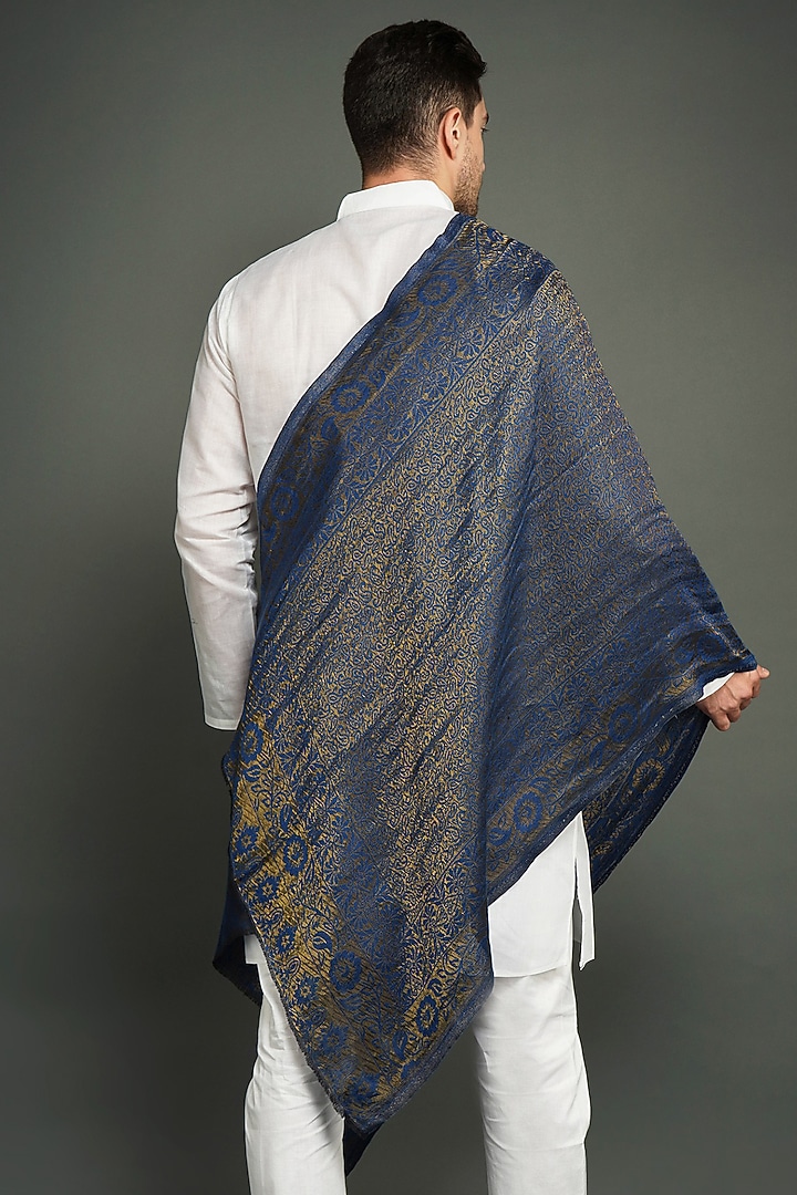 Blue Pashmina Blend Stole by Dusala Men at Pernia's Pop Up Shop