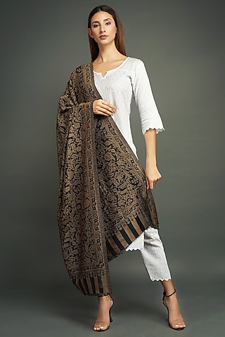 Black Cashmere Fine Wool Shawl by DUSALA  ACCESSORIES