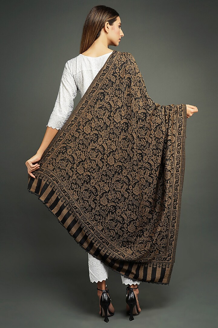 Black Cashmere Fine Wool Shawl by DUSALA  ACCESSORIES at Pernia's Pop Up Shop