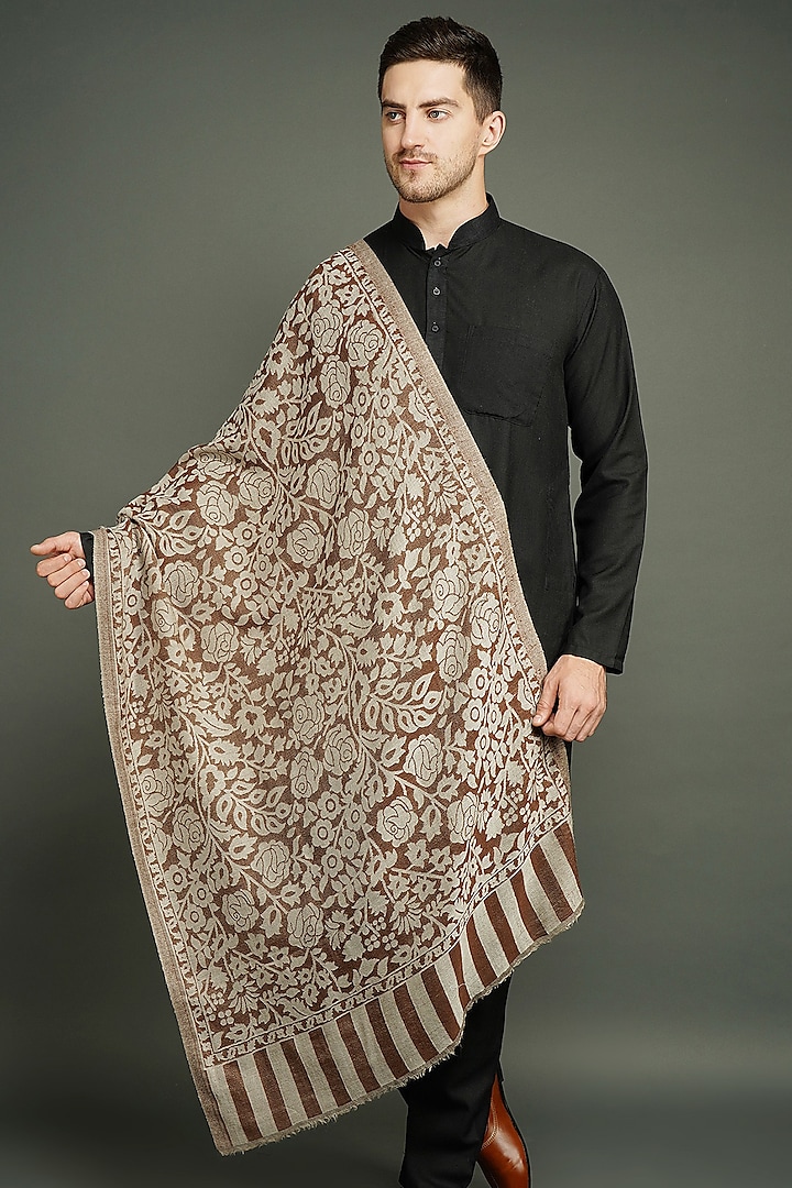 Brown Stole With Kani Weave Detailing by Dusala Men