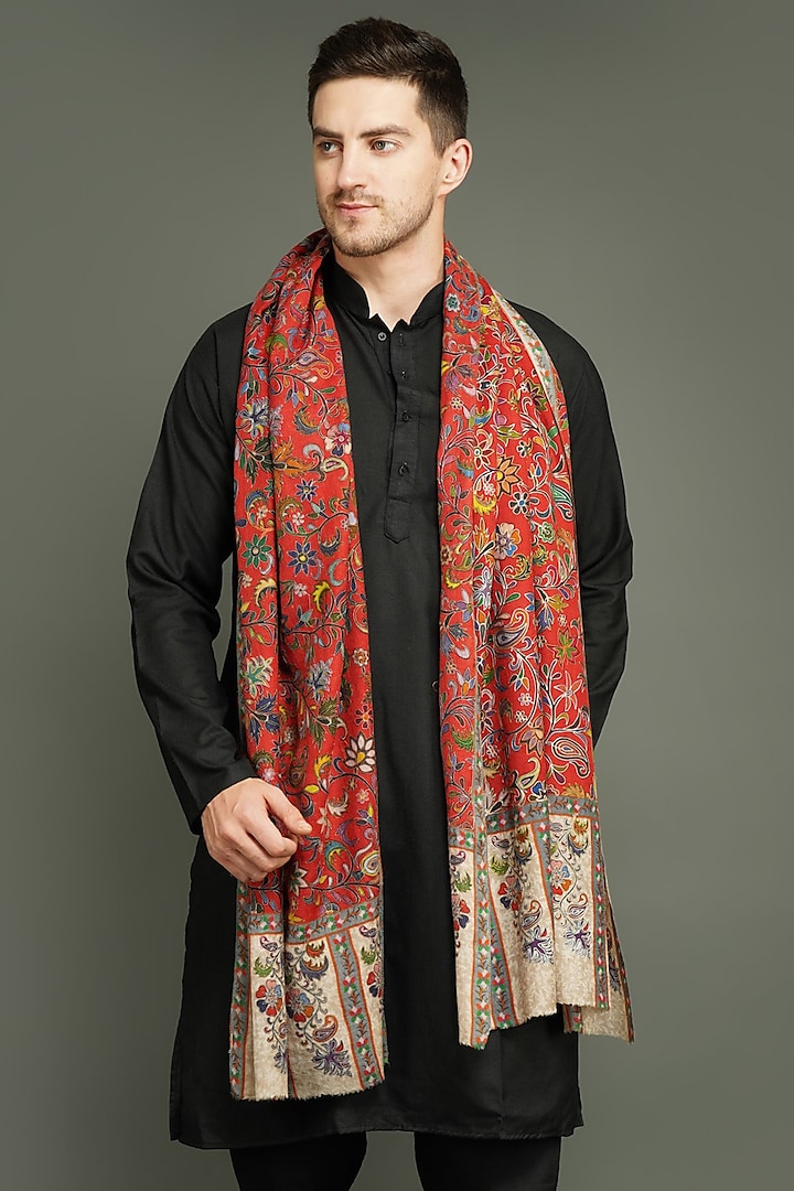 Red Pashmina Blend Stole  by Dusala Men