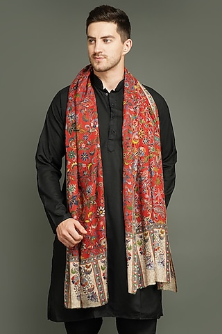 Red Pashmina Blend Stole  by Dusala Men