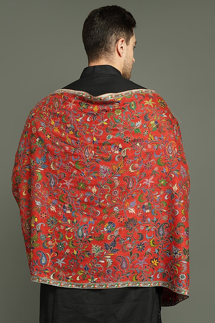 Red Pashmina Blend Stole by Dusala Men at Pernia's Pop Up Shop