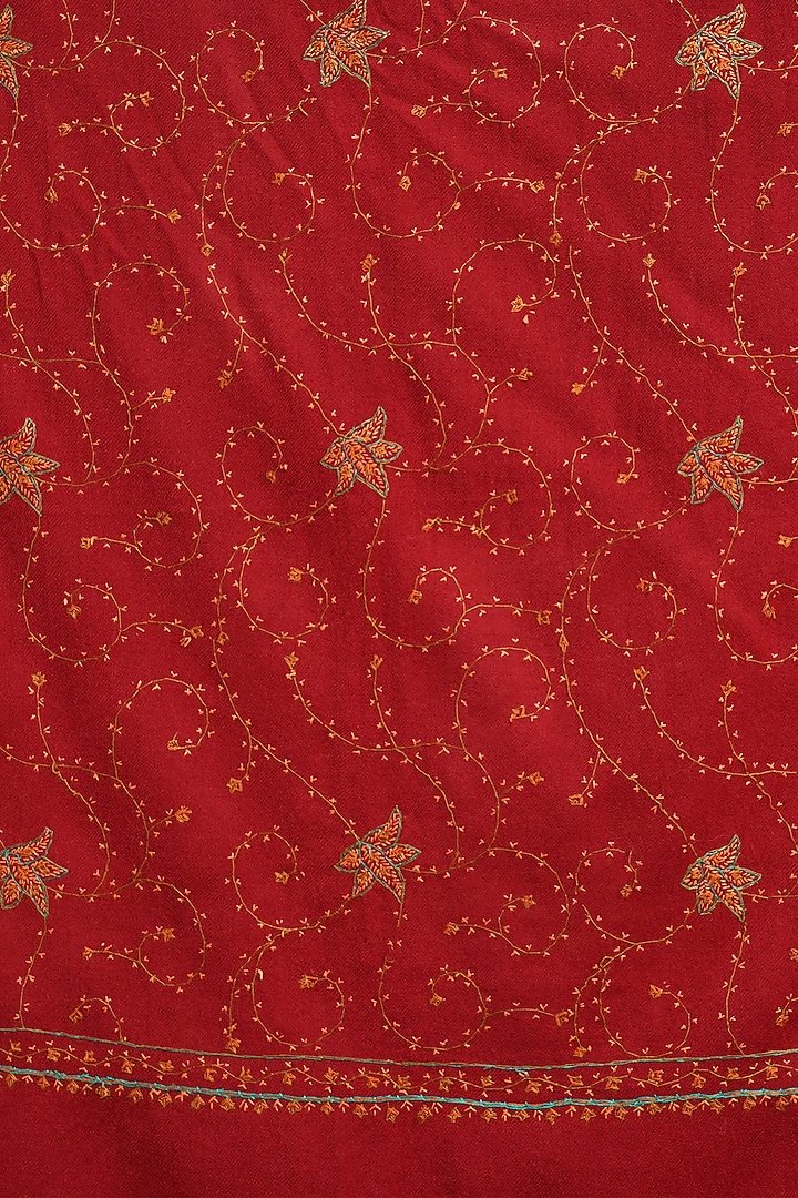 Deep Red Hand Embroidered Shawl by DUSALA ACCESSORIES at Pernia's Pop Up Shop