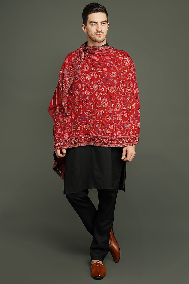 Red Stole With Kani Weave by Dusala Men