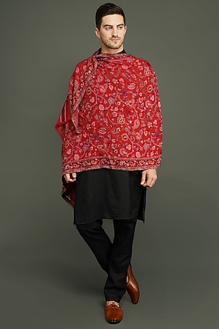 Red Stole With Kani Weave by Dusala Men
