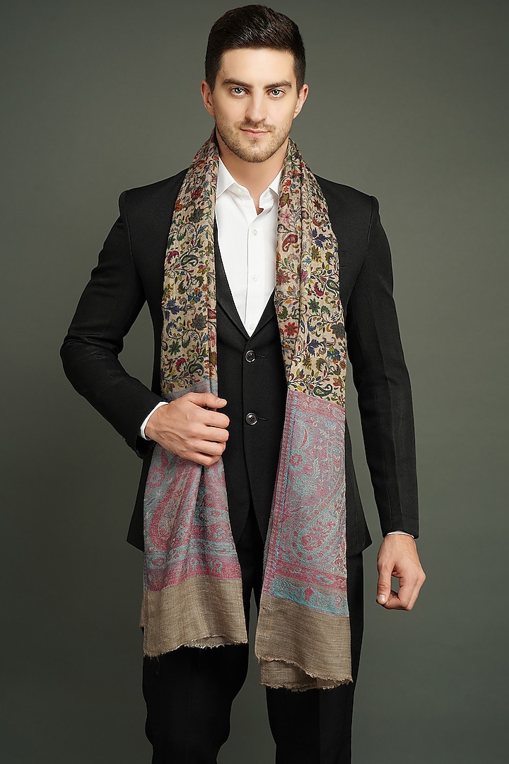 Multi-Colored Kalamkari Printed Stole by Dusala Men