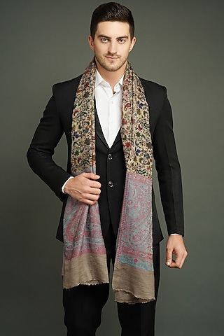 Multi-Colored Kalamkari Printed Stole by Dusala Men