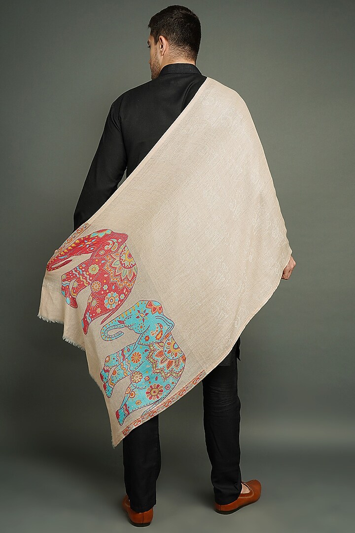 Light Beige Cashmere Fine Wool Stole by Dusala Men at Pernia's Pop Up Shop