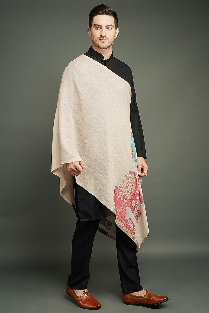 Light Beige Cashmere Fine Wool Stole by Dusala Men at Pernia's Pop Up Shop