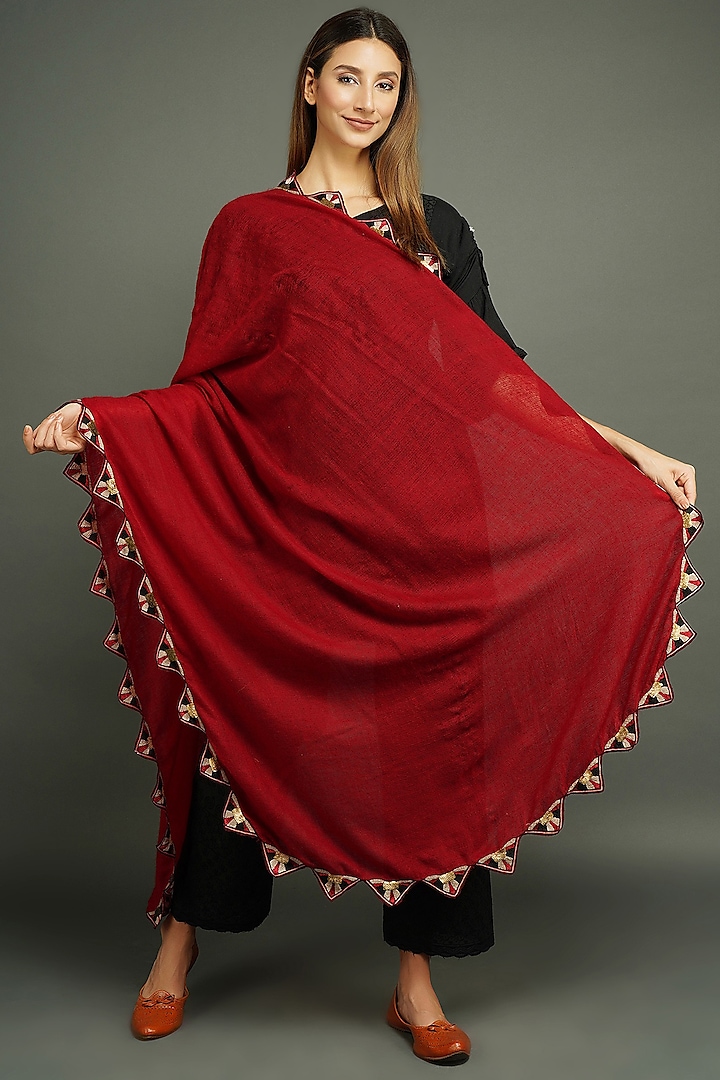 Maroon Pashmina Handcrafted Shawl by DUSALA  ACCESSORIES