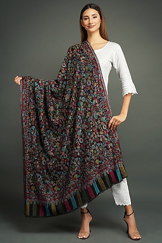Black Cashmere Fine Wool Shawl by DUSALA  ACCESSORIES