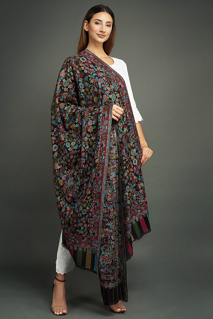 Black Cashmere Fine Wool Shawl by DUSALA ACCESSORIES at Pernia's Pop Up Shop