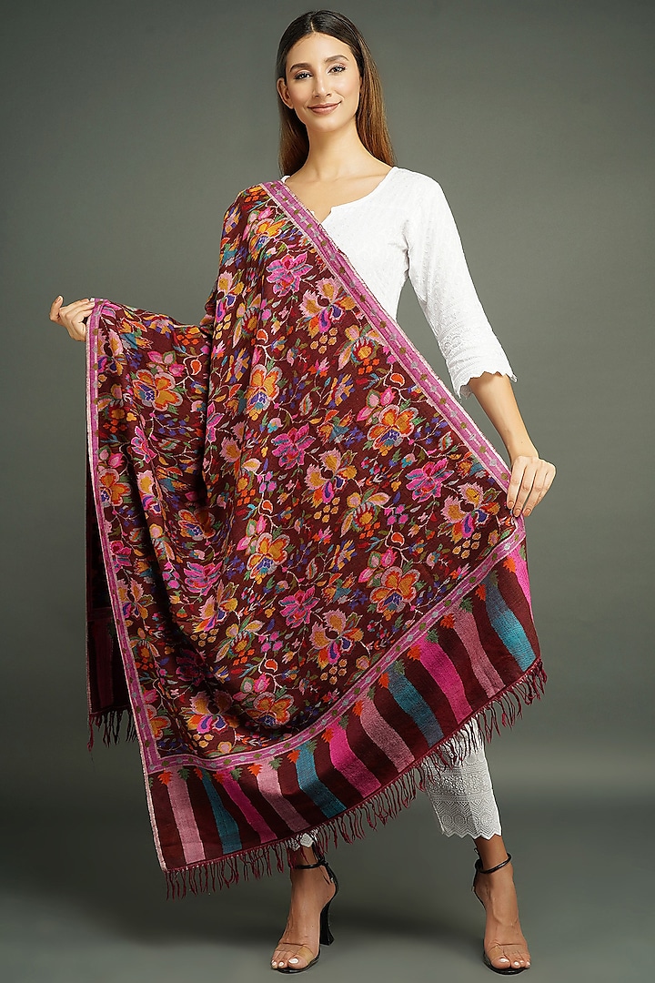Maroon Pashmina Handmade Shawl by DUSALA  ACCESSORIES