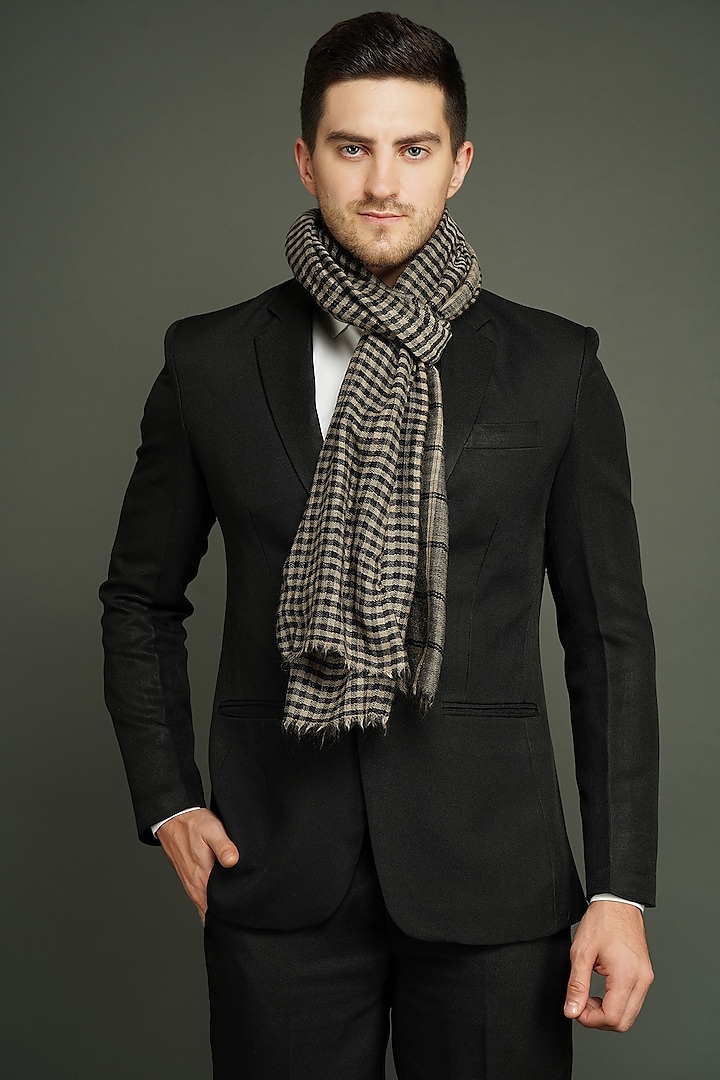 Black Checkered Stole by Dusala Men