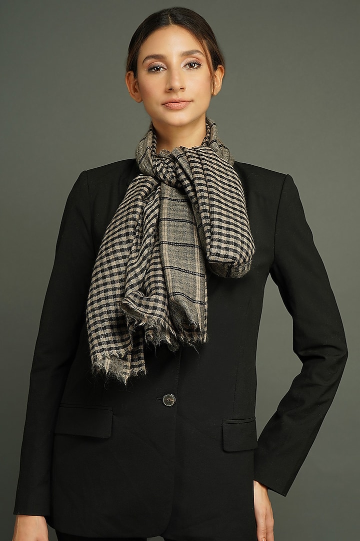 Black Cashmere Fine Wool Checkered Stole by DUSALA ACCESSORIES at Pernia's Pop Up Shop