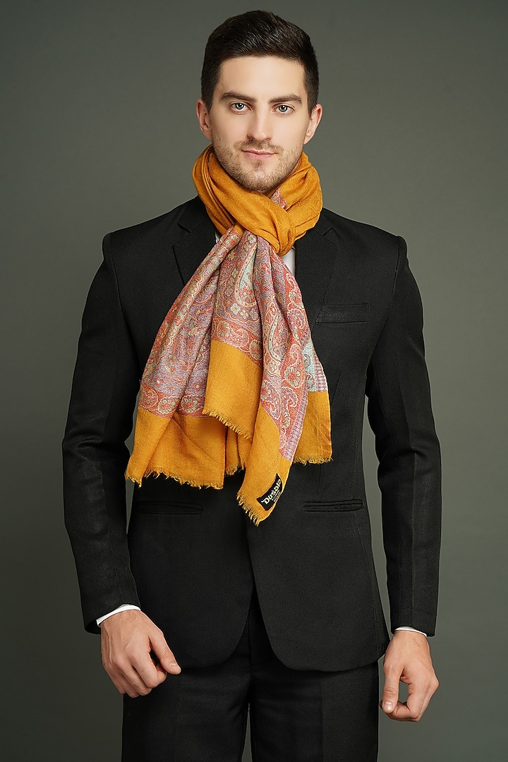 Mustard Cashmere Fine Wool Stole by Dusala Men at Pernia's Pop Up Shop