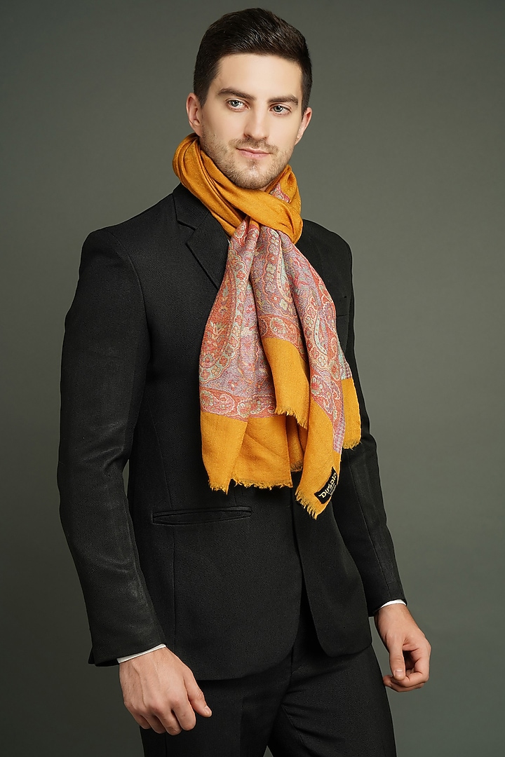 Mustard Cashmere Fine Wool Stole by Dusala Men at Pernia's Pop Up Shop