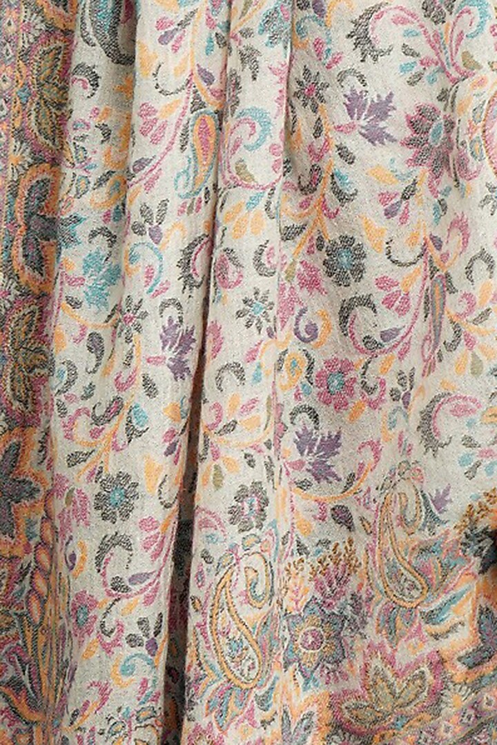 White Cashmere Fine Wool Paisley Stole by Dusala Men at Pernia's Pop Up Shop