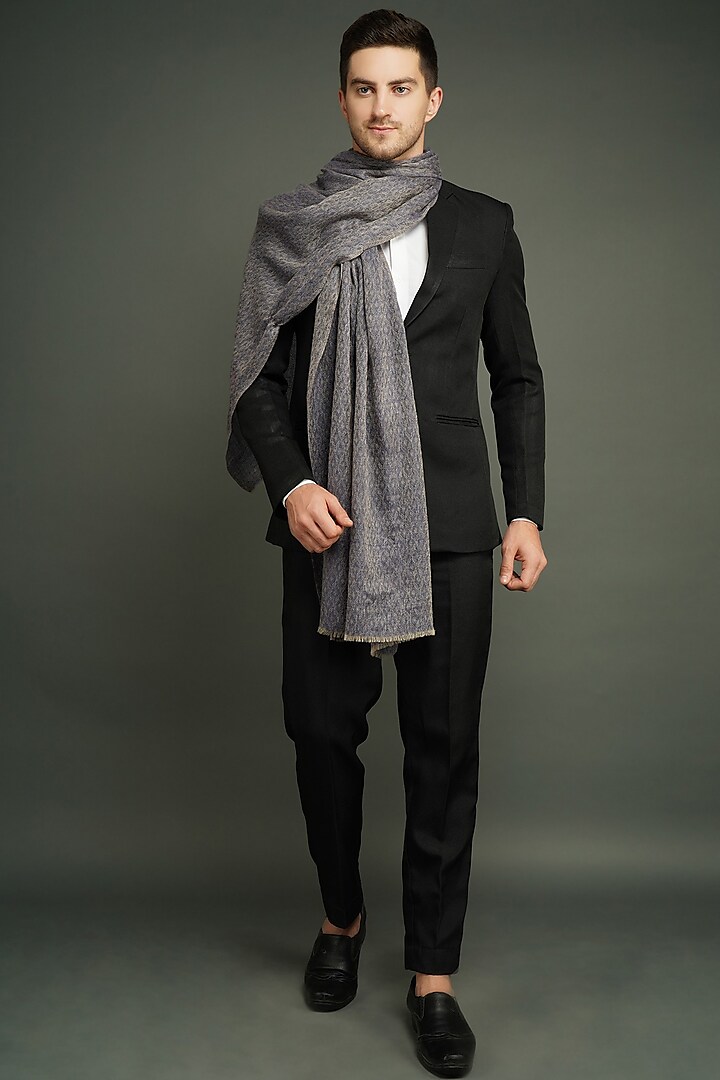 Grey Pashmina & Zari Stole by Dusala Men