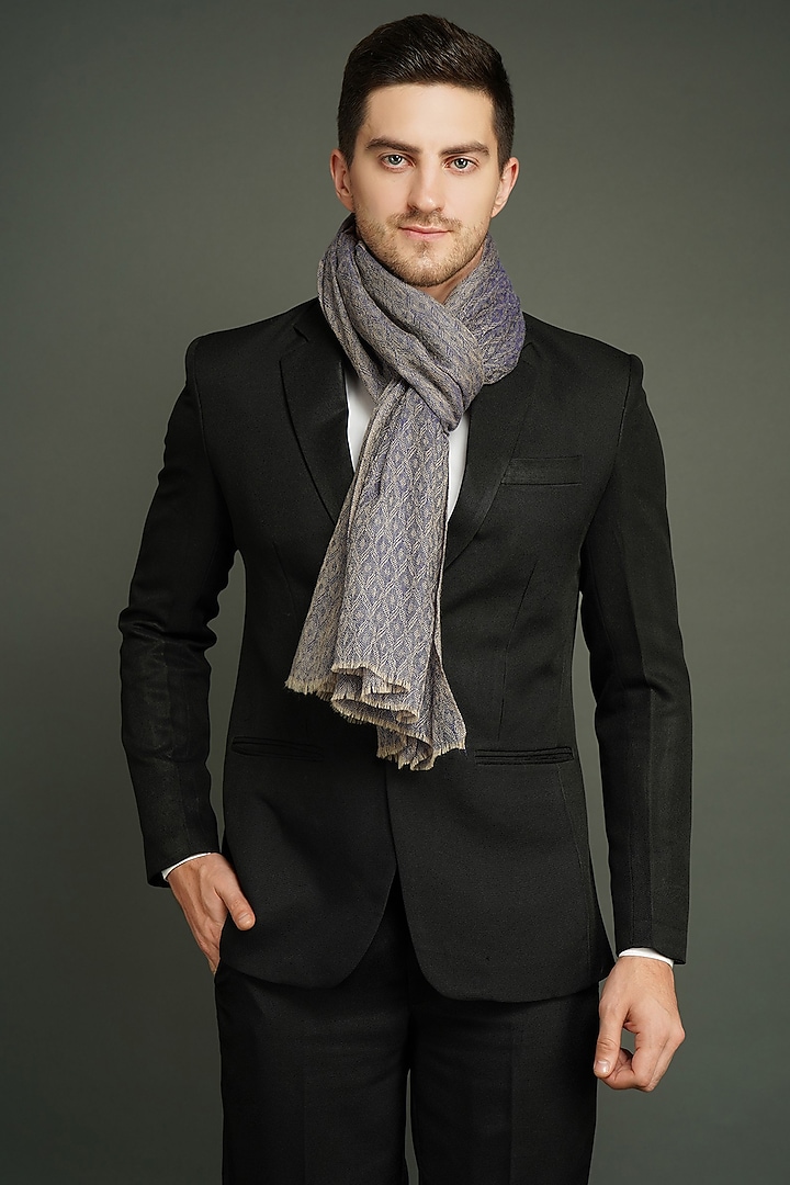 Grey Pashmina & Zari Stole by Dusala Men at Pernia's Pop Up Shop